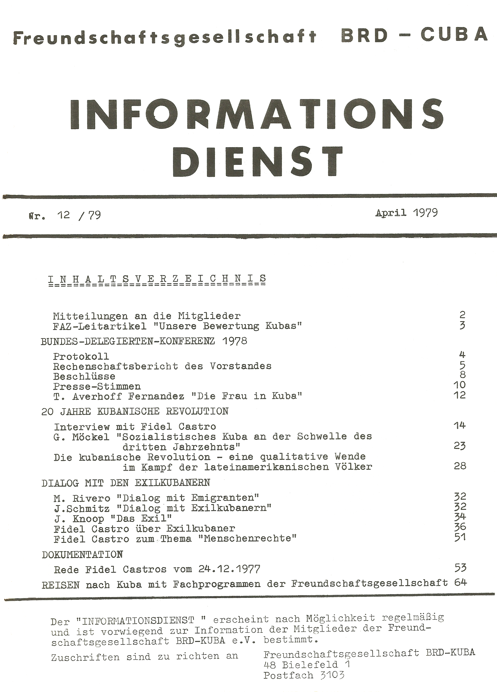 Freundschaftsgesellschaft BRD-Cuba Informationsdienst Nr. 12, 2-1979