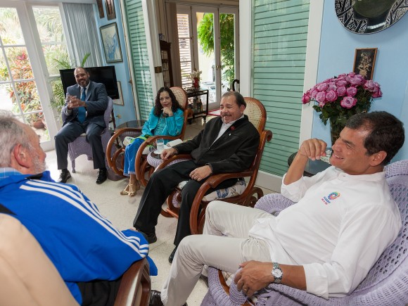 Fidel mit Morales, Correa und Ortega