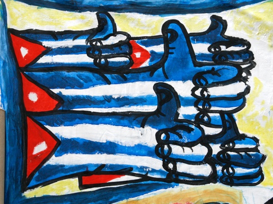 Zeichnung am Stand der kubanischen Pressezeichner