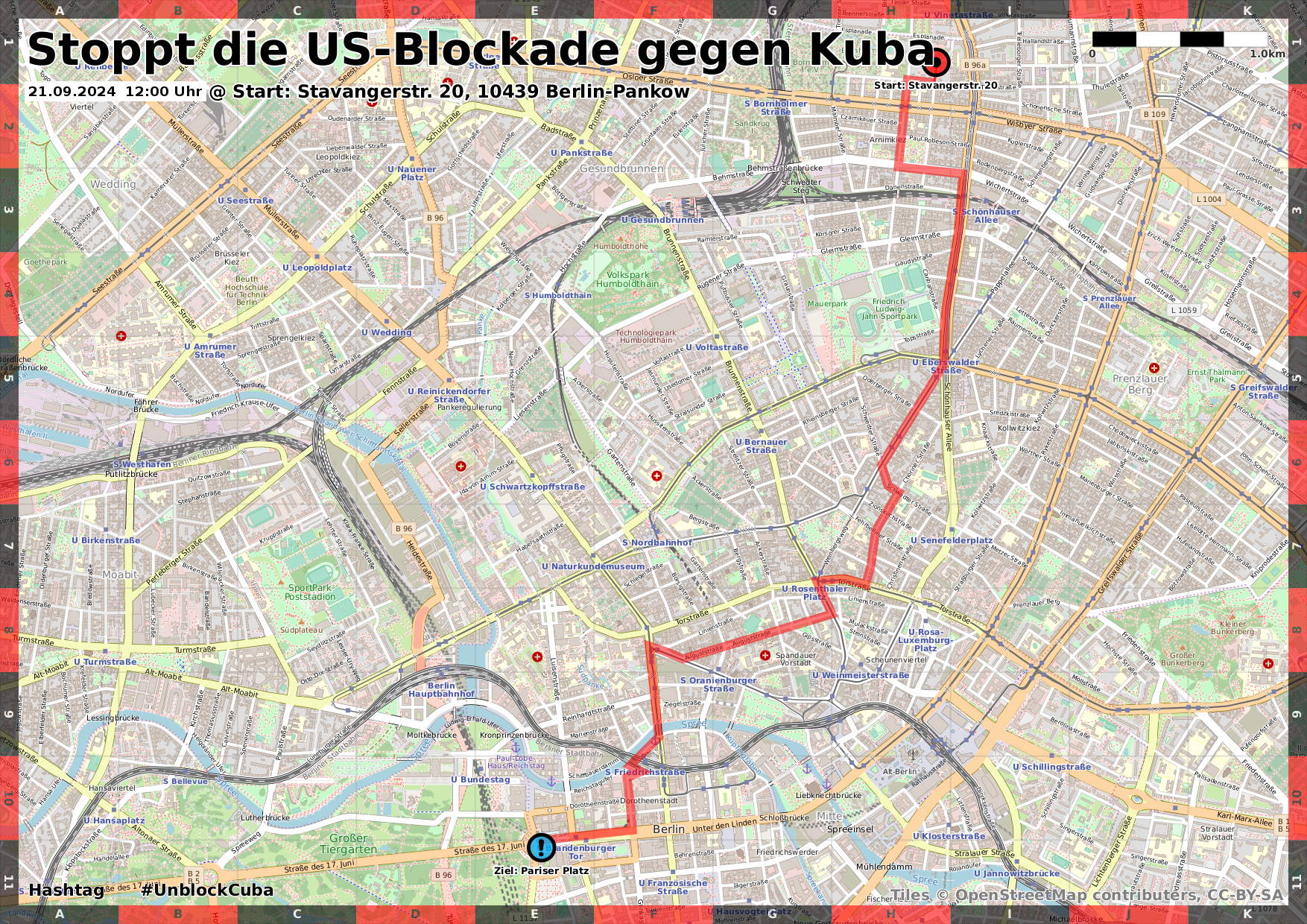 Fahrraddemonstration gegen die US-Blockade: Demoroute