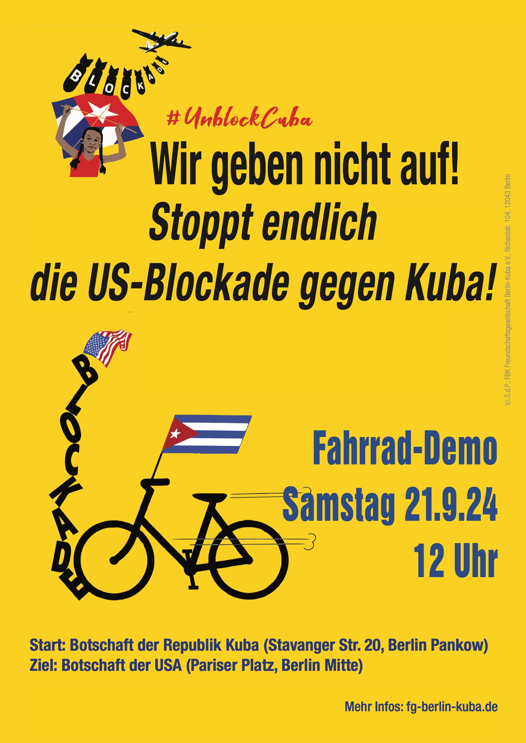 Fahrrad-Demo: Stoppt endlich die US-Blockade gegen Kuba